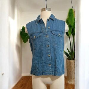 Vintage Central Falls Denim Jean Shirt Medium Blue Sleeveless Vest